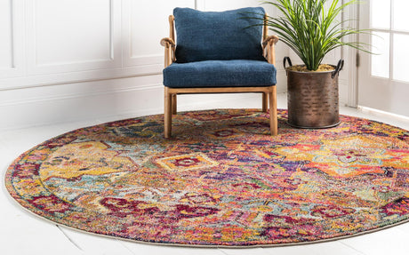 Multicolor 6' 1 x 6' 1 Monterey Round Area Rug 100% Polypropylene Colorful Easy Clean Traditional Carpet for Living Room, Bedrooms, Dining, Kitchen for Sale at Rug Engine