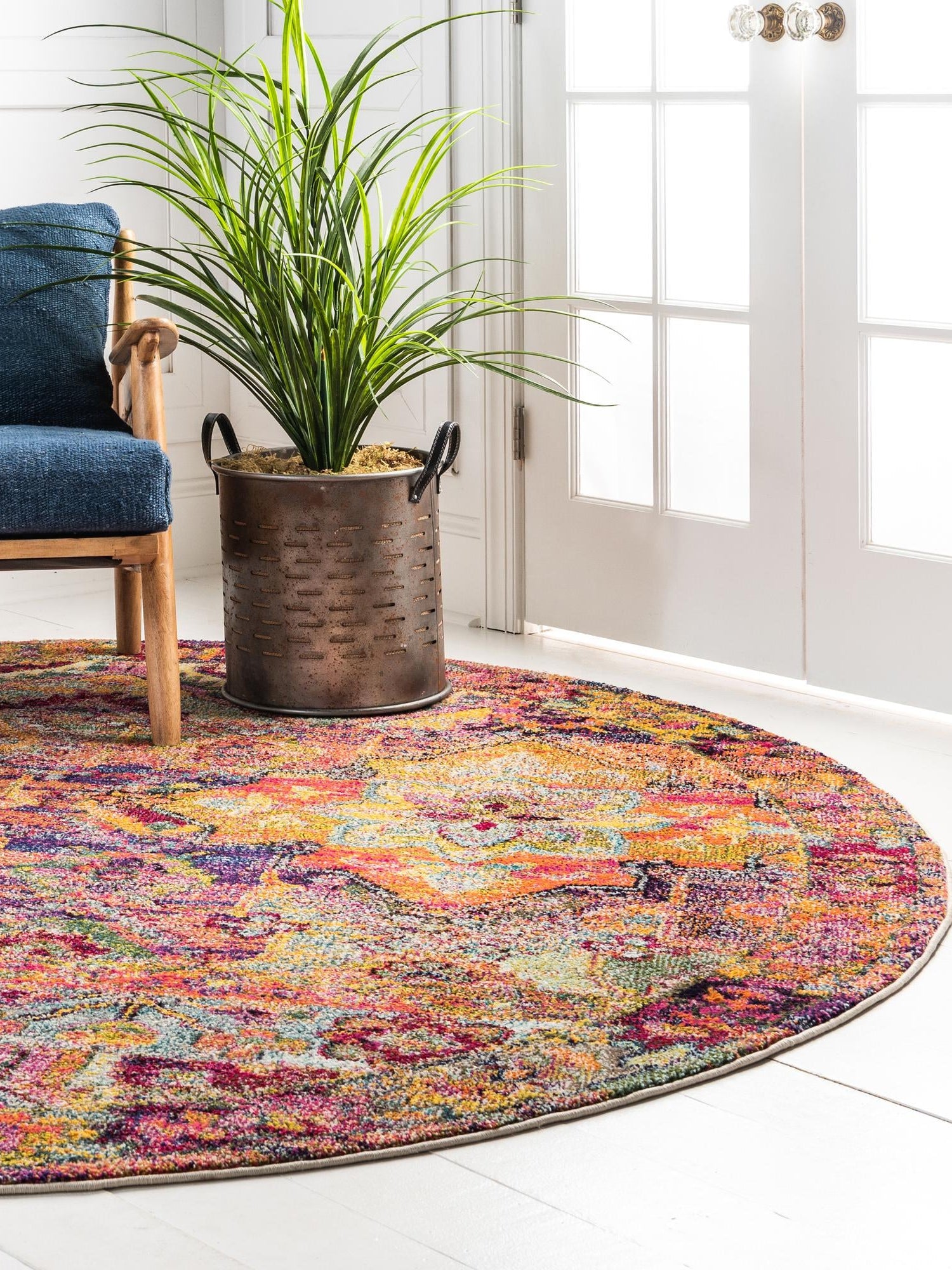 Multicolor 6' 1 x 6' 1 Monterey Round Area Rug 100% Polypropylene Colorful Easy Clean Traditional Carpet for Living Room, Bedrooms, Dining, Kitchen for Sale at Rug Engine