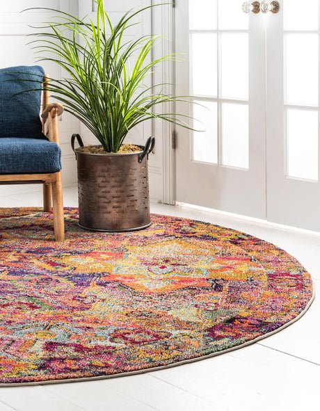 Multicolor 6' 1 x 6' 1 Monterey Round Area Rug 100% Polypropylene Colorful Easy Clean Traditional Carpet for Living Room, Bedrooms, Dining, Kitchen for Sale at Rug Engine