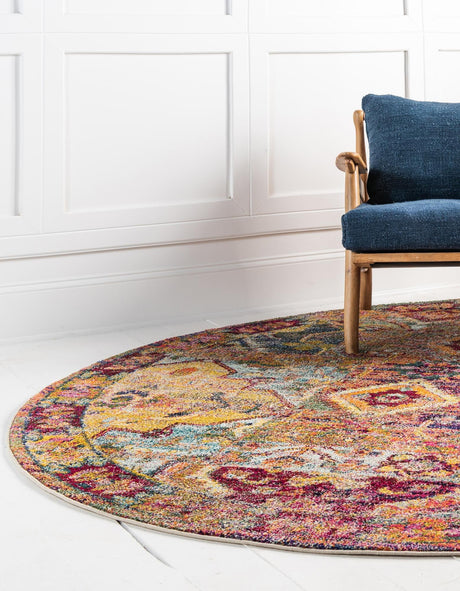 Multicolor 6' 1 x 6' 1 Monterey Round Area Rug 100% Polypropylene Colorful Easy Clean Traditional Carpet for Living Room, Bedrooms, Dining, Kitchen for Sale at Rug Engine