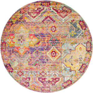 Multicolor 8' x 8' Monterey Round Area Rug 100% Polypropylene Colorful Easy Clean Traditional Carpet for Living Room, Bedrooms, Dining, Kitchen for Sale at Rug Engine