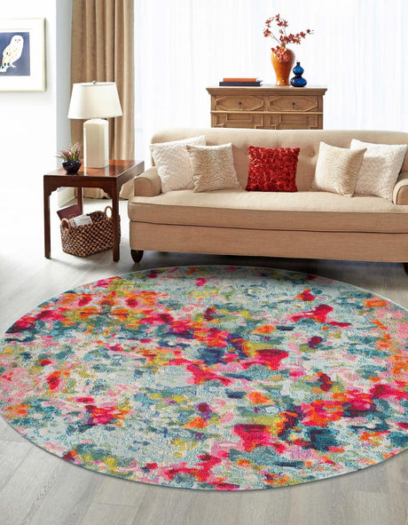 Multicolor 7' 10 x 7' 10 Chromatic Round Area Rug 100% Polypropylene With Cotton Backing Abstract Modern Colorful Carpet Mat for Home Decor & Interior Design for Sale at Rug Engine