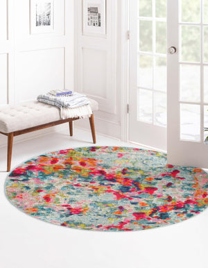 Multicolor 8' x 8' Chromatic Round Area Rug 100% Polypropylene With Cotton Backing Abstract Modern Colorful Carpet Mat for Home Decor & Interior Design for Sale at Rug Engine