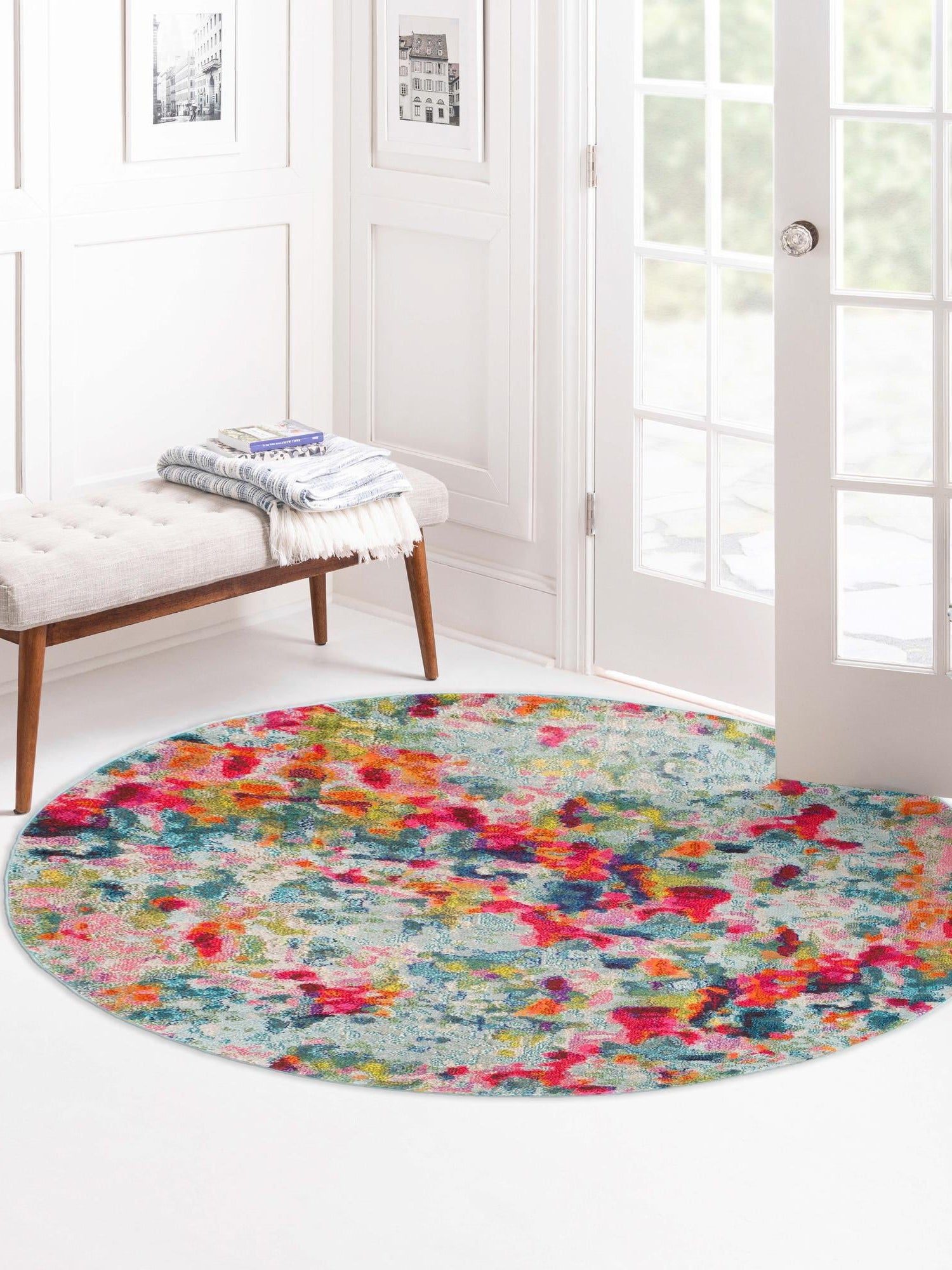 Multicolor 7' 10 x 7' 10 Chromatic Round Area Rug 100% Polypropylene With Cotton Backing Abstract Modern Colorful Carpet Mat for Home Decor & Interior Design for Sale at Rug Engine