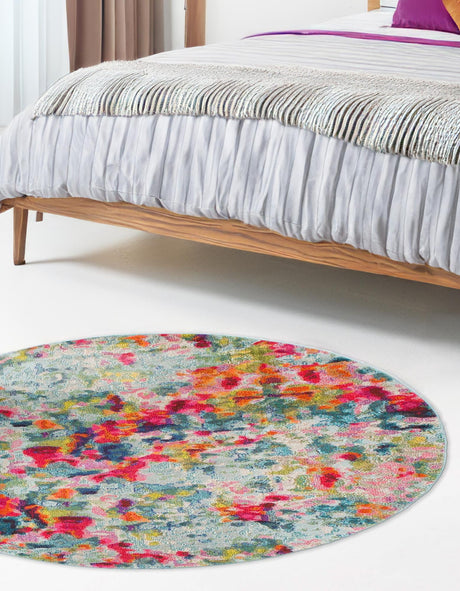 Multicolor 3' 3 x 3' 3 Chromatic Round Area Rug 100% Polypropylene With Cotton Backing Abstract Modern Colorful Carpet Mat for Home Decor & Interior Design for Sale at Rug Engine