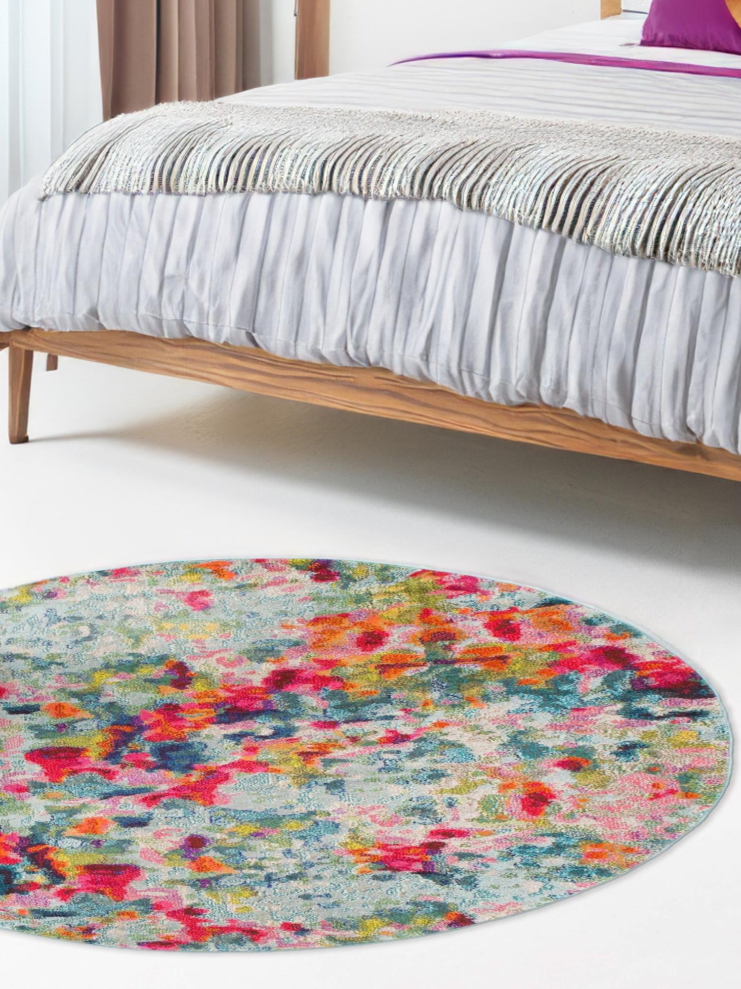 Multicolor 7' 10 x 7' 10 Chromatic Round Area Rug 100% Polypropylene With Cotton Backing Abstract Modern Colorful Carpet Mat for Home Decor & Interior Design for Sale at Rug Engine