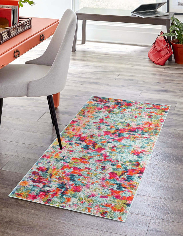 Multicolor 2' x 8' Chromatic Runner Area Rug 100% Polypropylene With Cotton Backing Abstract Modern Colorful Carpet Mat for Home Decor & Interior Design for Sale at Rug Engine
