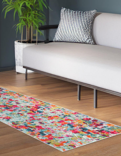 Multicolor 2' 7 x 12' Chromatic Runner Area Rug 100% Polypropylene With Cotton Backing Abstract Modern Colorful Carpet Mat for Home Decor & Interior Design for Sale at Rug Engine