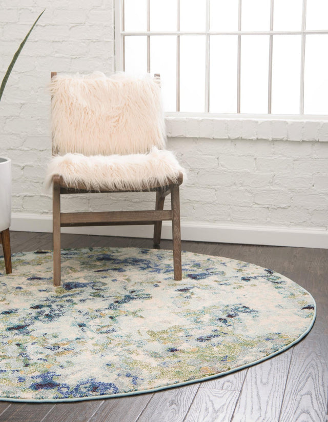 Light Blue 8' x 8' Chromatic Round Area Rug 100% Polypropylene With Cotton Backing Abstract Modern Colorful Carpet Mat for Home Decor & Interior Design for Sale at Rug Engine