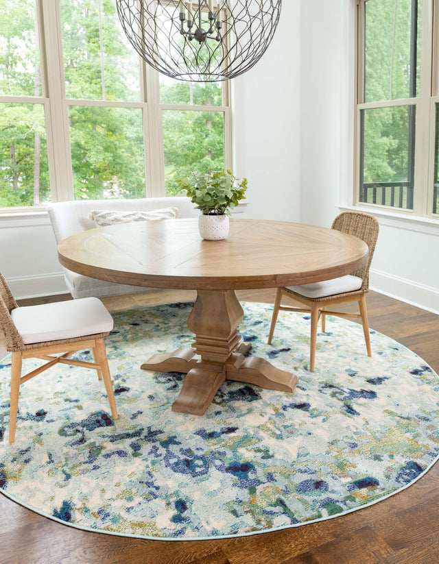 Light Blue 6' x 6' Chromatic Round Area Rug 100% Polypropylene With Cotton Backing Abstract Modern Colorful Carpet Mat for Home Decor & Interior Design for Sale at Rug Engine