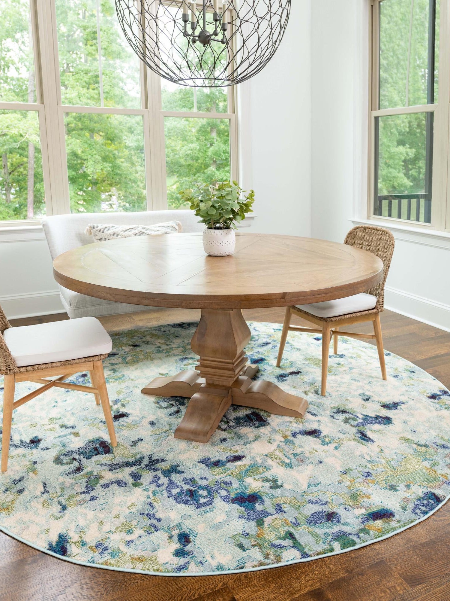 Light Blue 8' x 8' Chromatic Round Area Rug 100% Polypropylene With Cotton Backing Abstract Modern Colorful Carpet Mat for Home Decor & Interior Design for Sale at Rug Engine