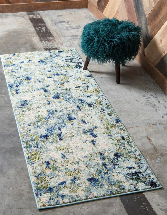 Light Blue 2' 7 x 10' Chromatic Runner Area Rug 100% Polypropylene With Cotton Backing Abstract Modern Colorful Carpet Mat for Home Decor & Interior Design for Sale at Rug Engine