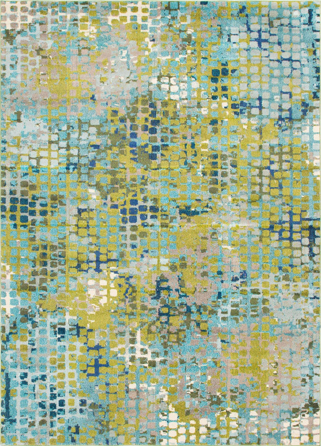 Blue Green 9' x 12' Chromatic Rectangle Area Rug 100% Polypropylene With Cotton Backing Abstract Modern Colorful Carpet Mat for Home Decor & Interior Design for Sale at Rug Engine