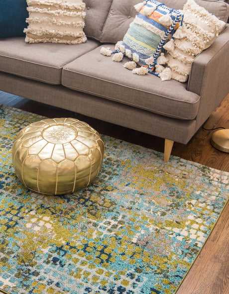 Blue Green 4' 1 x 6' 1 Chromatic Rectangle Area Rug 100% Polypropylene With Cotton Backing Abstract Modern Colorful Carpet Mat for Home Decor & Interior Design for Sale at Rug Engine