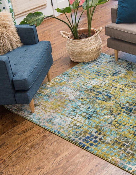 Blue Green 9' x 12' Chromatic Rectangle Area Rug 100% Polypropylene With Cotton Backing Abstract Modern Colorful Carpet Mat for Home Decor & Interior Design for Sale at Rug Engine