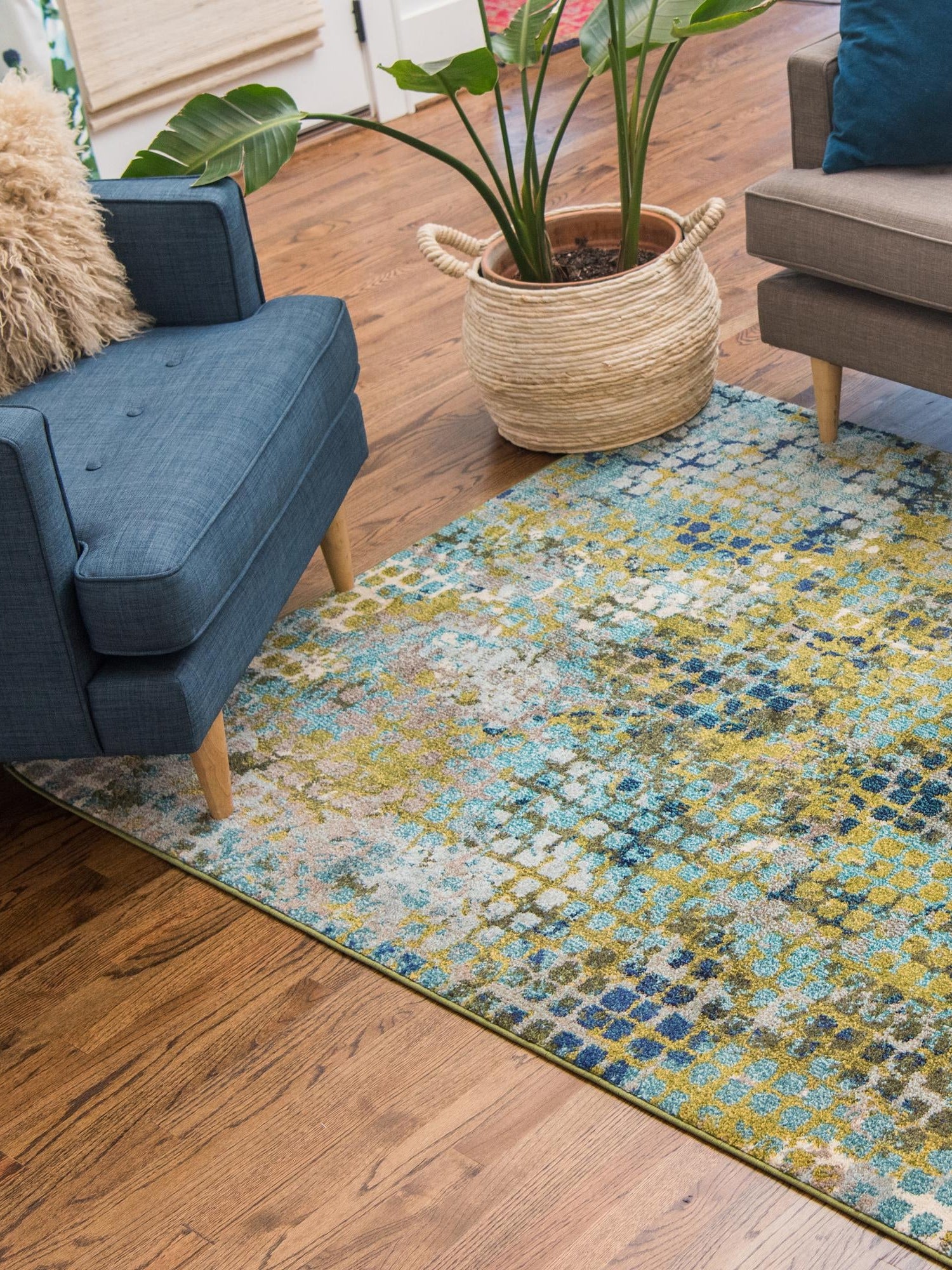 Blue Green 4' 1 x 6' 1 Chromatic Rectangle Area Rug 100% Polypropylene With Cotton Backing Abstract Modern Colorful Carpet Mat for Home Decor & Interior Design for Sale at Rug Engine