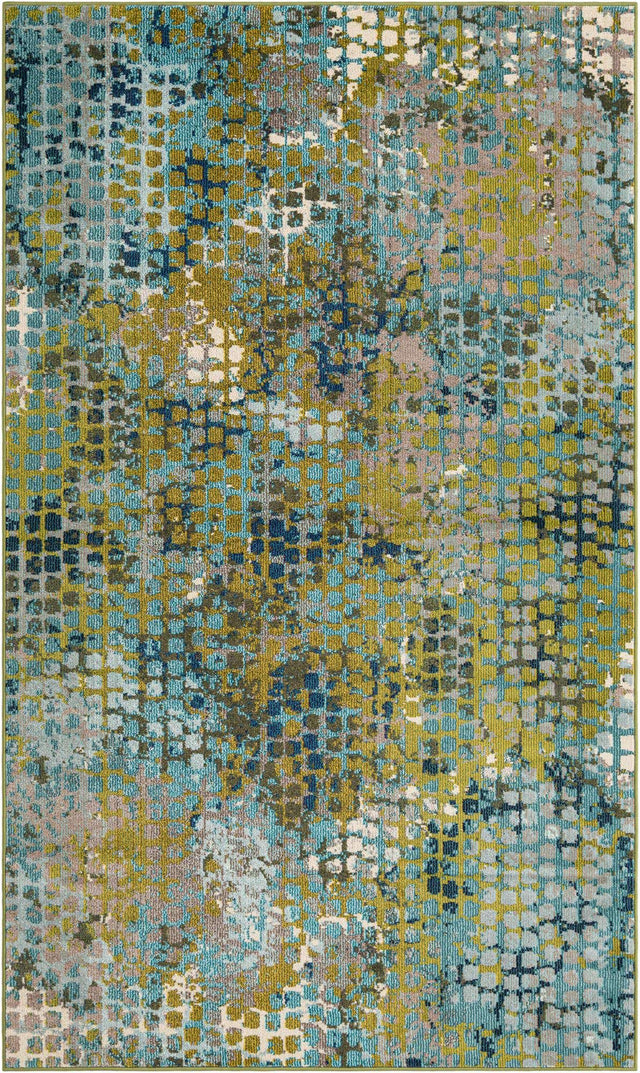 Blue Green 5' 1 x 8' Chromatic Rectangle Area Rug 100% Polypropylene With Cotton Backing Abstract Modern Colorful Carpet Mat for Home Decor & Interior Design for Sale at Rug Engine