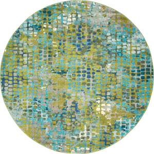Blue Green 8' x 8' Chromatic Round Area Rug 100% Polypropylene With Cotton Backing Abstract Modern Colorful Carpet Mat for Home Decor & Interior Design for Sale at Rug Engine