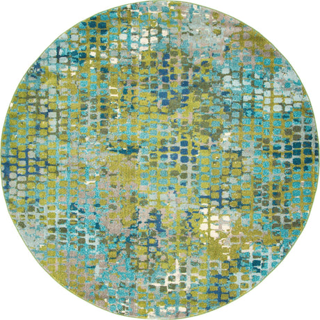 Blue Green 8' x 8' Chromatic Round Area Rug 100% Polypropylene With Cotton Backing Abstract Modern Colorful Carpet Mat for Home Decor & Interior Design for Sale at Rug Engine