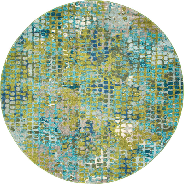 Blue Green 8' x 8' Chromatic Round Area Rug 100% Polypropylene With Cotton Backing Abstract Modern Colorful Carpet Mat for Home Decor & Interior Design for Sale at Rug Engine