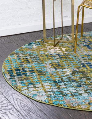 Blue Green 8' x 8' Chromatic Round Area Rug 100% Polypropylene With Cotton Backing Abstract Modern Colorful Carpet Mat for Home Decor & Interior Design for Sale at Rug Engine