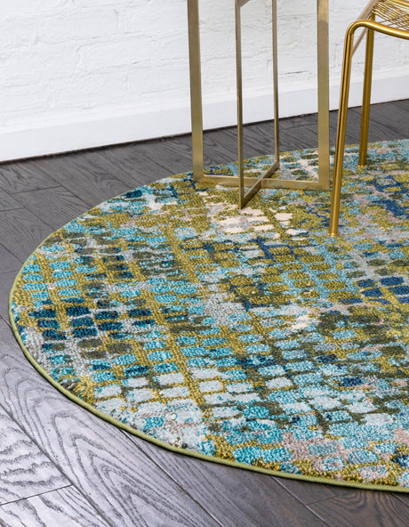 Blue Green 8' x 8' Chromatic Round Area Rug 100% Polypropylene With Cotton Backing Abstract Modern Colorful Carpet Mat for Home Decor & Interior Design for Sale at Rug Engine