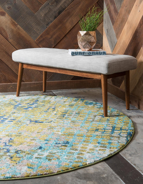 Blue Green 8' x 8' Chromatic Round Area Rug 100% Polypropylene With Cotton Backing Abstract Modern Colorful Carpet Mat for Home Decor & Interior Design for Sale at Rug Engine