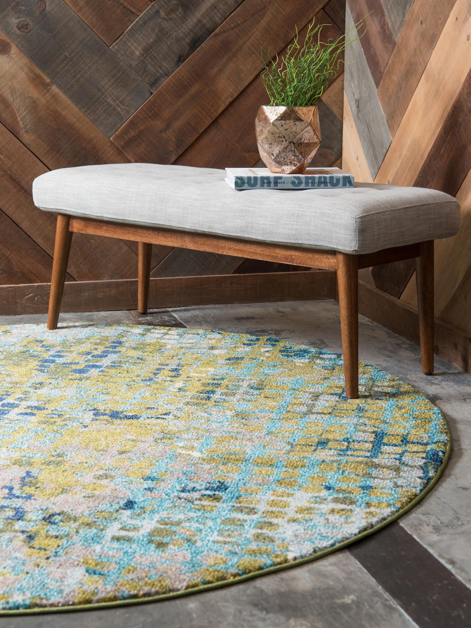 Blue Green 6' 1 x 6' 1 Chromatic Round Area Rug 100% Polypropylene With Cotton Backing Abstract Modern Colorful Carpet Mat for Home Decor & Interior Design for Sale at Rug Engine