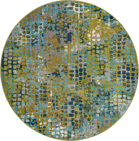 Blue Green 6' 1 x 6' 1 Chromatic Round Area Rug 100% Polypropylene With Cotton Backing Abstract Modern Colorful Carpet Mat for Home Decor & Interior Design for Sale at Rug Engine