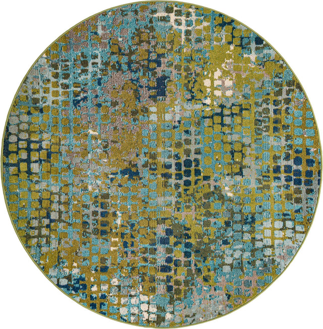 Blue Green 6' 1 x 6' 1 Chromatic Round Area Rug 100% Polypropylene With Cotton Backing Abstract Modern Colorful Carpet Mat for Home Decor & Interior Design for Sale at Rug Engine