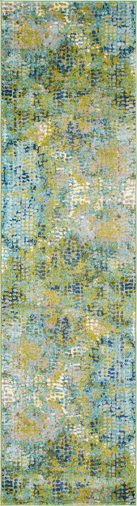 Blue Green 2' 7 x 10' Chromatic Runner Area Rug 100% Polypropylene With Cotton Backing Abstract Modern Colorful Carpet Mat for Home Decor & Interior Design for Sale at Rug Engine