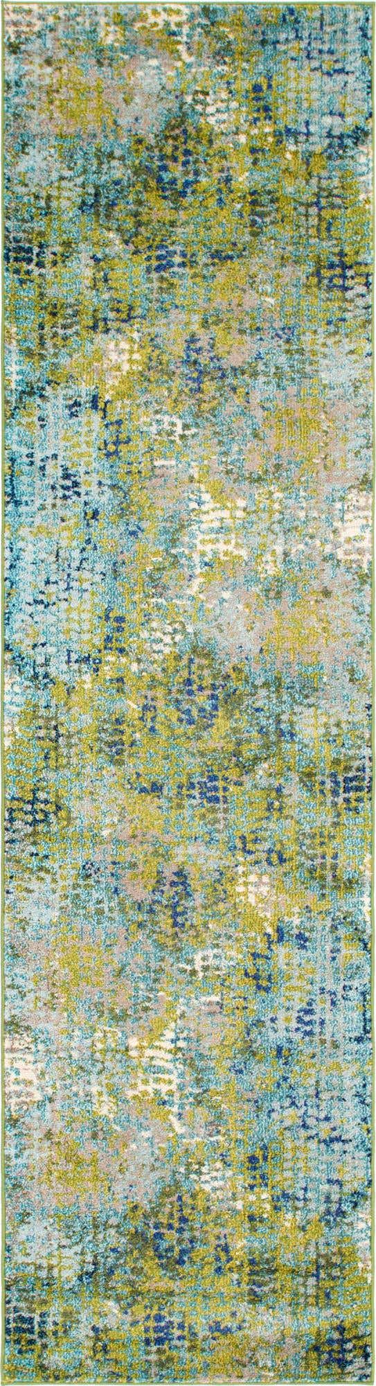 Blue Green 2' 7 x 10' Chromatic Runner Area Rug 100% Polypropylene With Cotton Backing Abstract Modern Colorful Carpet Mat for Home Decor & Interior Design for Sale at Rug Engine