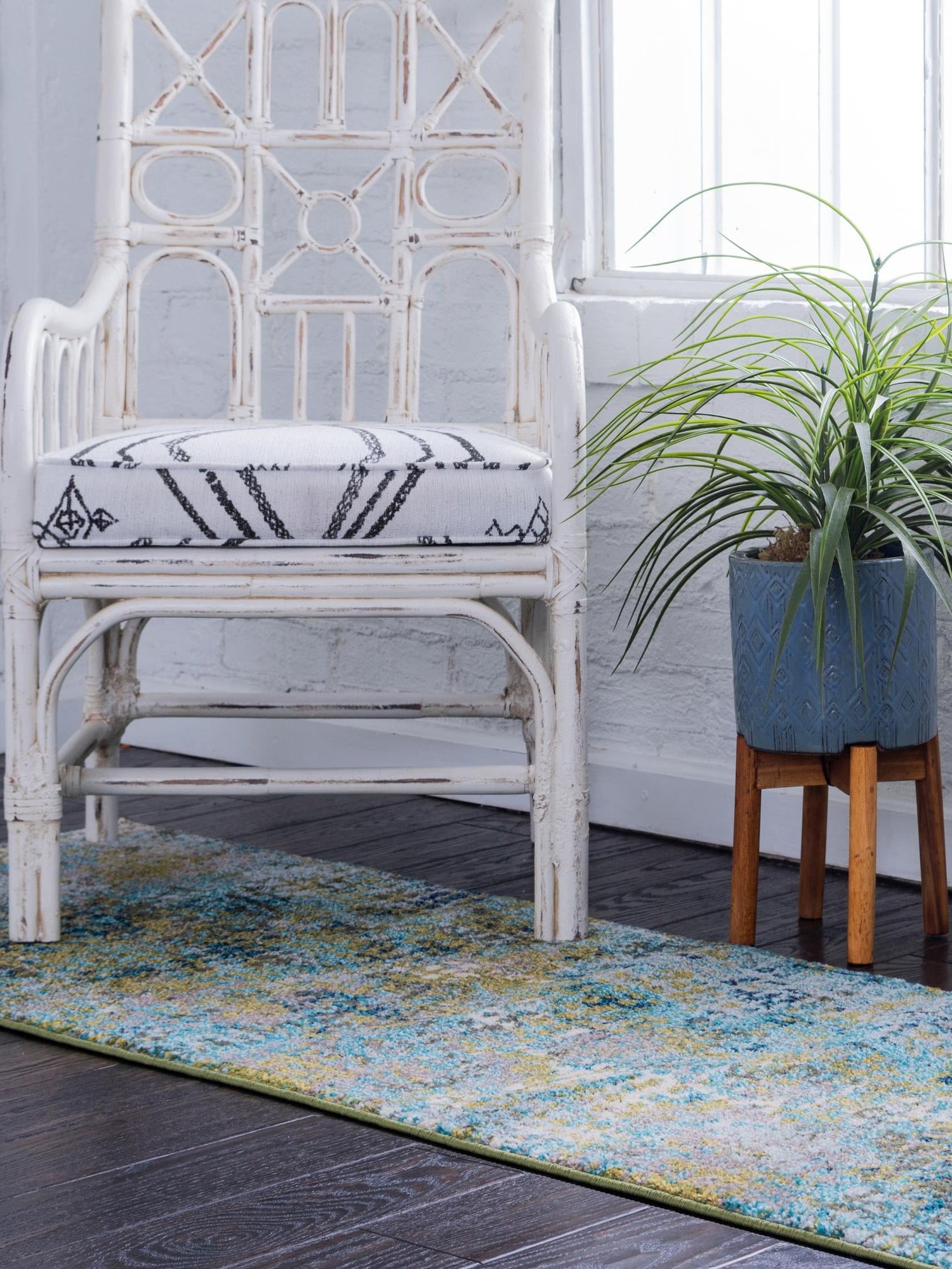 Blue Green 2' 7 x 10' Chromatic Runner Area Rug 100% Polypropylene With Cotton Backing Abstract Modern Colorful Carpet Mat for Home Decor & Interior Design for Sale at Rug Engine