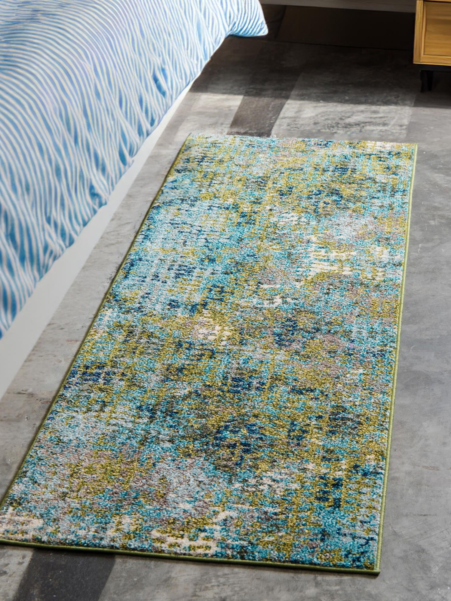 Blue Green 2' 7 x 10' Chromatic Runner Area Rug 100% Polypropylene With Cotton Backing Abstract Modern Colorful Carpet Mat for Home Decor & Interior Design for Sale at Rug Engine