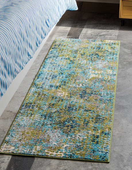 Blue Green 2' 7 x 10' Chromatic Runner Area Rug 100% Polypropylene With Cotton Backing Abstract Modern Colorful Carpet Mat for Home Decor & Interior Design for Sale at Rug Engine