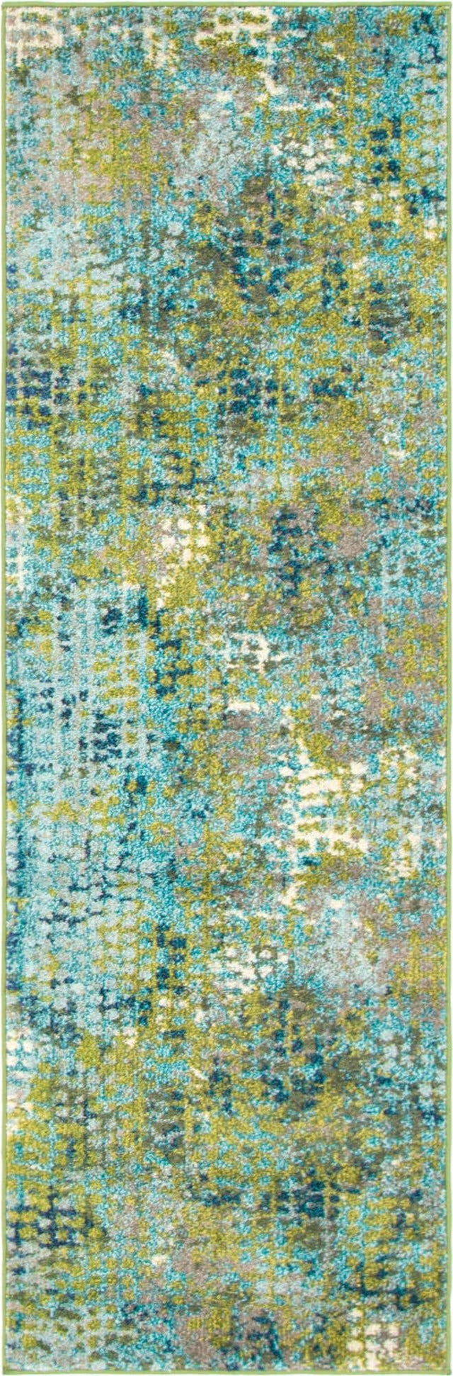 Blue Green 2' 2 x 6' 7 Chromatic Runner Area Rug 100% Polypropylene With Cotton Backing Abstract Modern Colorful Carpet Mat for Home Decor & Interior Design for Sale at Rug Engine
