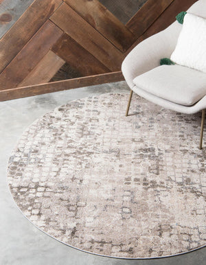 Gray 8' x 8' Chromatic Round Area Rug 100% Polypropylene With Cotton Backing Abstract Modern Colorful Carpet Mat for Home Decor & Interior Design for Sale at Rug Engine