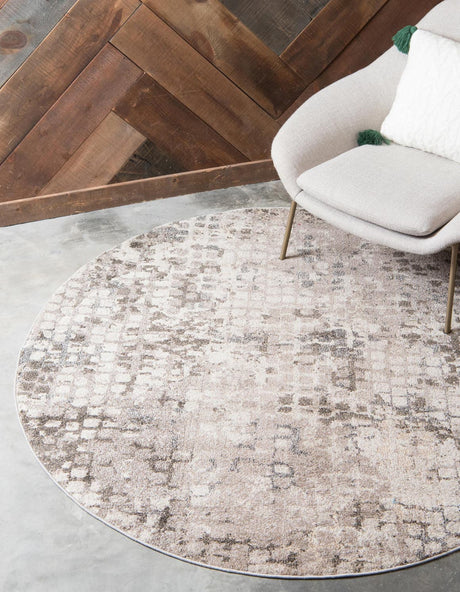 Gray 8' x 8' Chromatic Round Area Rug 100% Polypropylene With Cotton Backing Abstract Modern Colorful Carpet Mat for Home Decor & Interior Design for Sale at Rug Engine