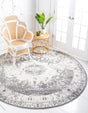 Gray 10' x 10' Rosso Round Area Rug Vintage Distressed Faded Traditional Design Carpet for Unique Home Interior Design for Sale at Rug Engine