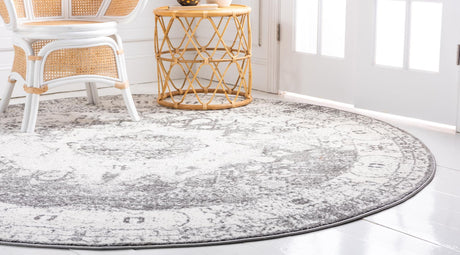 Gray 4' 1 x 4' 1 Rosso Round Area Rug Vintage Distressed Faded Traditional Design Carpet for Unique Home Interior Design for Sale at Rug Engine