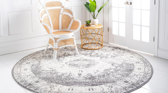 Gray 12' x 12' Rosso Round Area Rug Vintage Distressed Faded Traditional Design Carpet for Unique Home Interior Design for Sale at Rug Engine