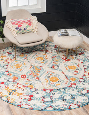 Multicolor 4' 1 x 4' 1 Rosso Round Area Rug Vintage Distressed Faded Traditional Design Carpet for Unique Home Interior Design for Sale at Rug Engine