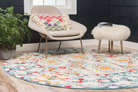 Multicolor 8' x 8' Rosso Round Area Rug Vintage Distressed Faded Traditional Design Carpet for Unique Home Interior Design for Sale at Rug Engine