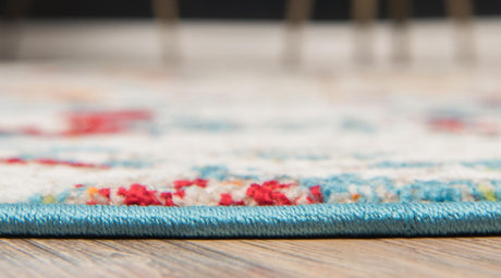 Multicolor 8' x 8' Rosso Round Area Rug Vintage Distressed Faded Traditional Design Carpet for Unique Home Interior Design for Sale at Rug Engine
