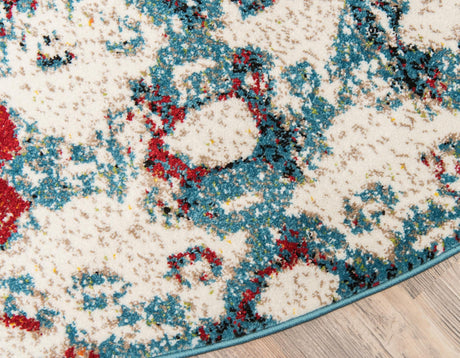 Multicolor 4' 1 x 4' 1 Rosso Round Area Rug Vintage Distressed Faded Traditional Design Carpet for Unique Home Interior Design for Sale at Rug Engine