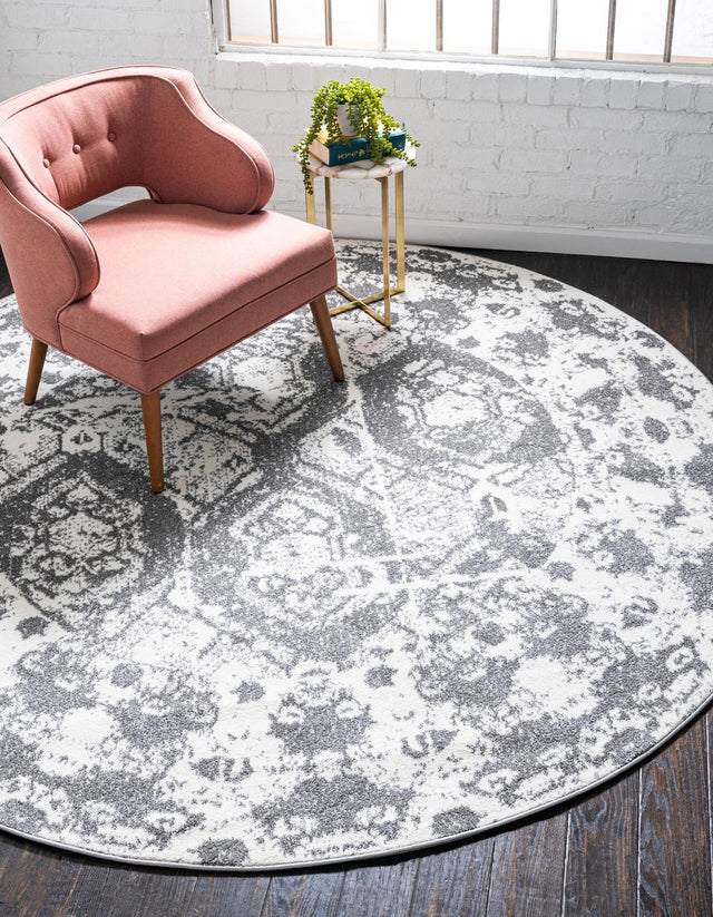 Light Gray 3' 3 x 3' 3 Rosso Round Area Rug Vintage Distressed Faded Traditional Design Carpet for Unique Home Interior Design for Sale at Rug Engine