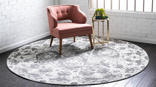 Light Gray 4' 1 x 4' 1 Rosso Round Area Rug Vintage Distressed Faded Traditional Design Carpet for Unique Home Interior Design for Sale at Rug Engine
