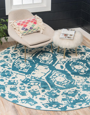 Blue 3' 3 x 3' 3 Rosso Round Area Rug Vintage Distressed Faded Traditional Design Carpet for Unique Home Interior Design for Sale at Rug Engine