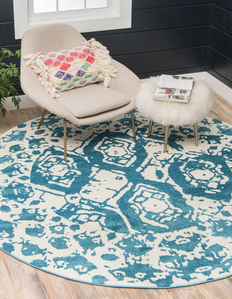 Blue 3' 3 x 3' 3 Rosso Round Area Rug Vintage Distressed Faded Traditional Design Carpet for Unique Home Interior Design for Sale at Rug Engine