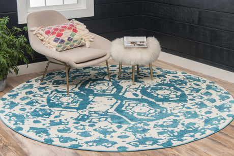 Blue 3' 3 x 3' 3 Rosso Round Area Rug Vintage Distressed Faded Traditional Design Carpet for Unique Home Interior Design for Sale at Rug Engine